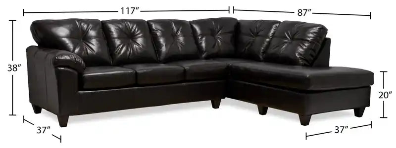 Made in Canada Addison 2-Piece Right-Facing Leather-Look Fabric Sectional with Removable Seat Cushions