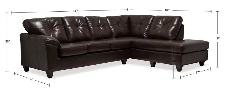 Made in Canada Addison 2-Piece Right-Facing Leather-Look Fabric Sectional with Removable Seat Cushions