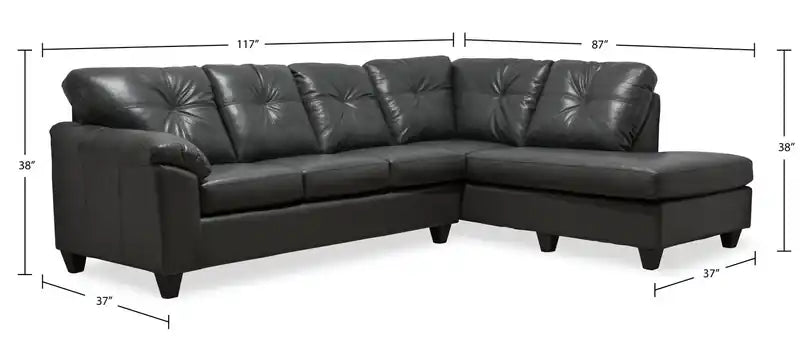 Made in Canada Addison 2-Piece Right-Facing Leather-Look Fabric Sectional with Removable Seat Cushions