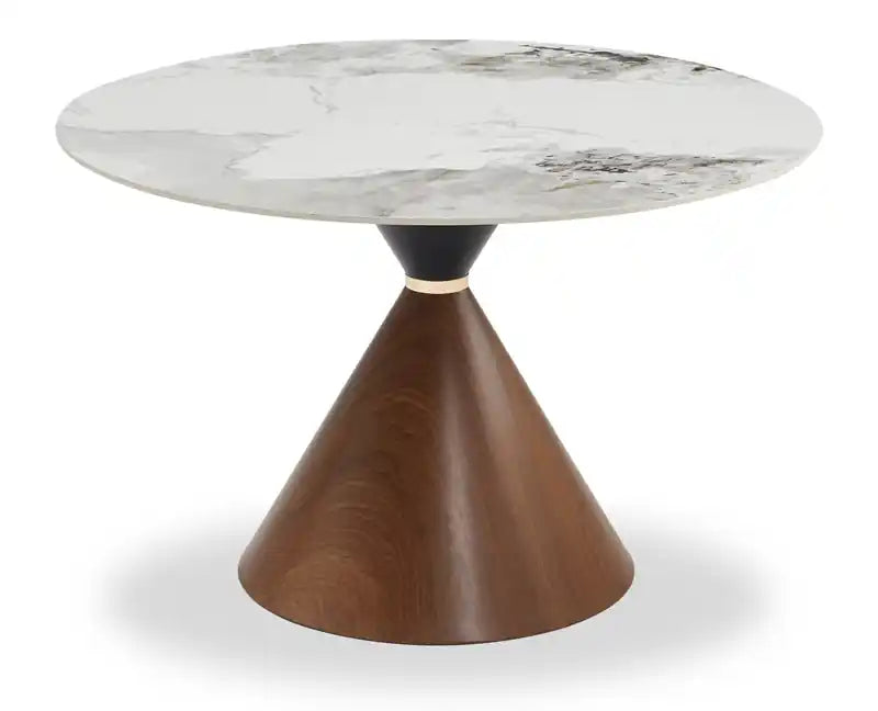 Alwin Dining Table with Sintered Stone Top, Hourglass Base with Gold Accent - 47.25W Round