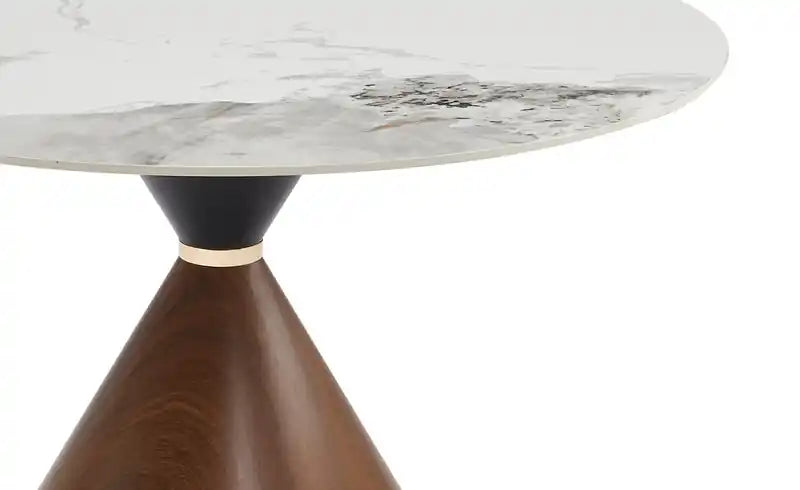 Dining Table with Sintered Stone Top, Hourglass Base with Gold Accent - 47.25W Round