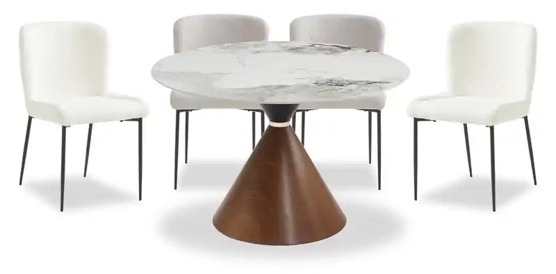 Dining Table with Sintered Stone Top, Hourglass Base with Gold Accent - 47.25W Round
