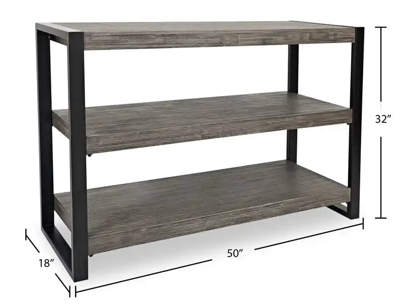 Apex 50 Modern Sofa Table with Shelf - Grey with Black Metal Legs