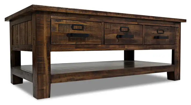 Casey 48 Rustic Coffee Table with Storage, Shelf and Casters - Brown Wood