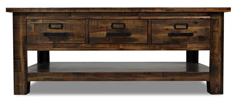 Casey 48 Rustic Coffee Table with Storage, Shelf and Casters - Brown Wood