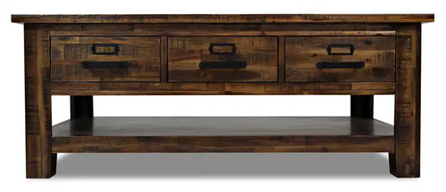 Casey 48 Rustic Coffee Table with Storage, Shelf and Casters - Brown Wood