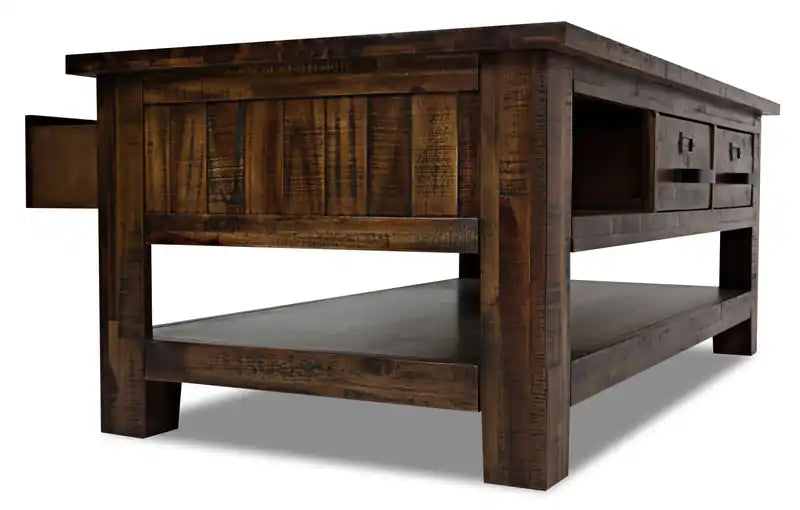 Casey 48 Rustic Coffee Table with Storage, Shelf and Casters - Brown Wood