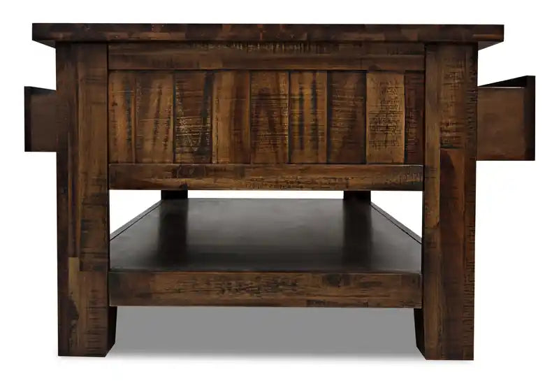 Casey 48 Rustic Coffee Table with Storage, Shelf and Casters - Brown Wood