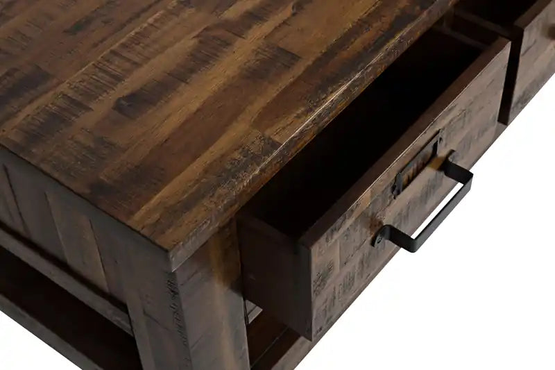 Casey 48 Rustic Coffee Table with Storage, Shelf and Casters - Brown Wood