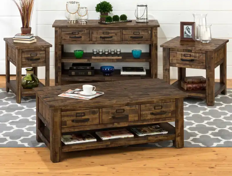 Casey 48 Rustic Coffee Table with Storage, Shelf and Casters - Brown Wood