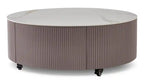Circa 31.5 Modern Round Coffee Table with White Sintered Stone Top, Storage and Casters - Grey-Taupe