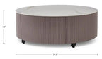 31.5 Table basse ronde moderne avec plateau en pierre blanche, rangement et roulettes - Gris-taupe