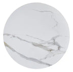 31.5 Table basse ronde moderne avec plateau en pierre blanche, rangement et roulettes - Gris-taupe