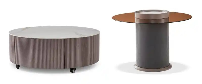 31.5 Modern Round Coffee Table with White Stone Top, Storage and Casters - Grey-Taupe