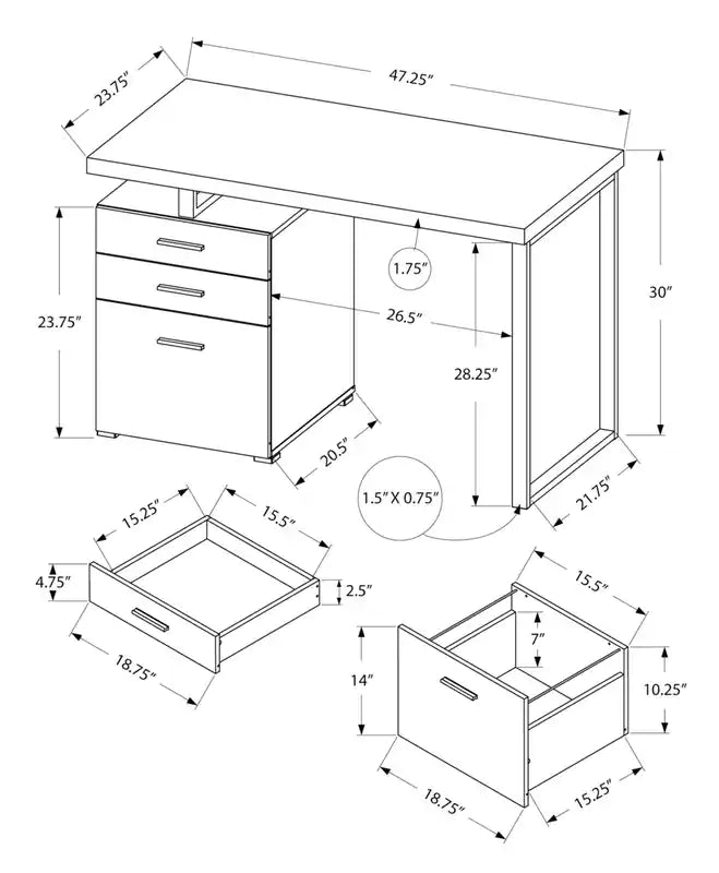 Clayton 47.25 Reversible Office Desk with 3-Drawers