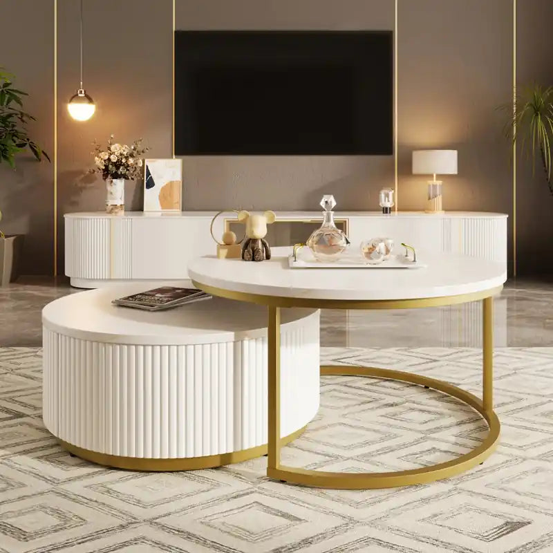 27.6 Modern Nesting Coffee Table With Storage Drawer