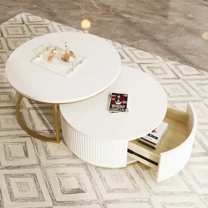 27.6 Modern Nesting Coffee Table With Storage Drawer