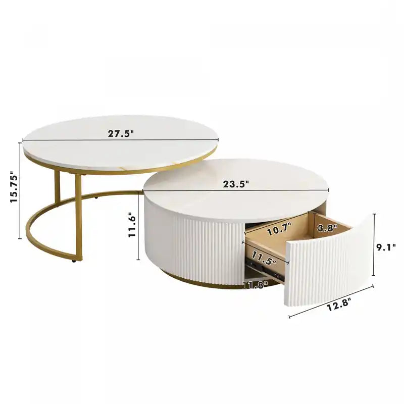27.6 Modern Nesting Coffee Table With Storage Drawer