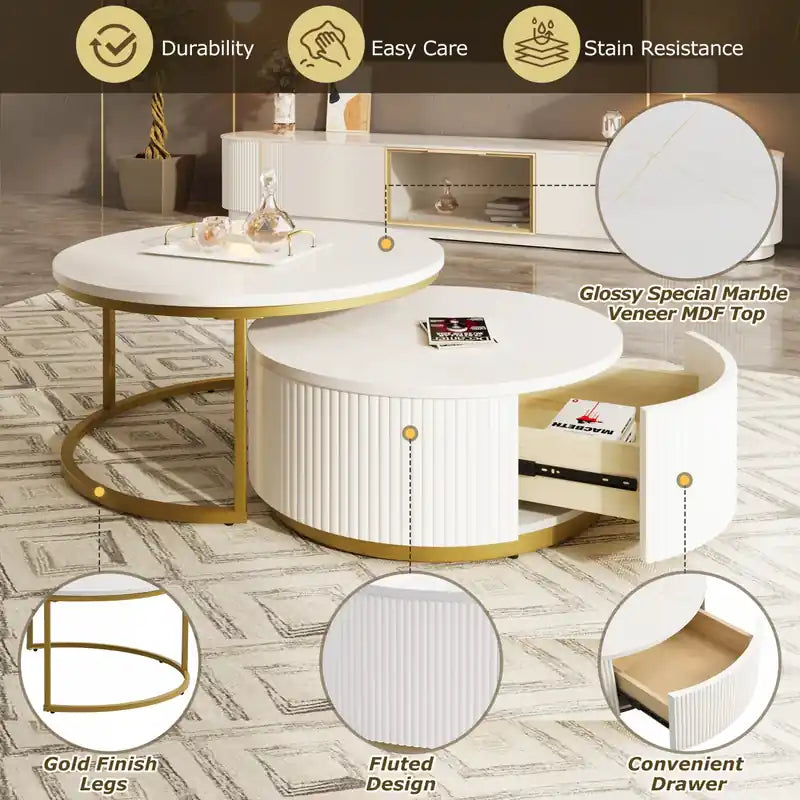 27.6 Modern Nesting Coffee Table With Storage Drawer