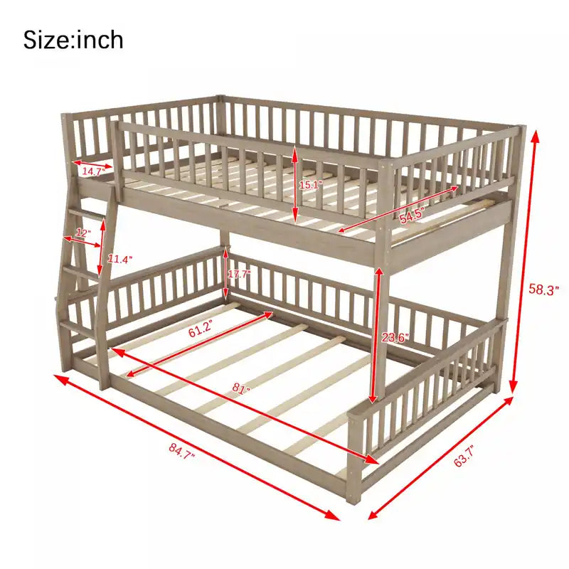 Full Xl Over Queen Solid Wood Convertible Design Bunk Bed With Ladder