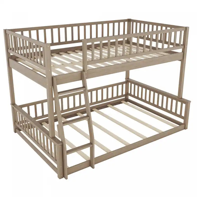 Full Xl Over Queen Solid Wood Convertible Design Bunk Bed With Ladder