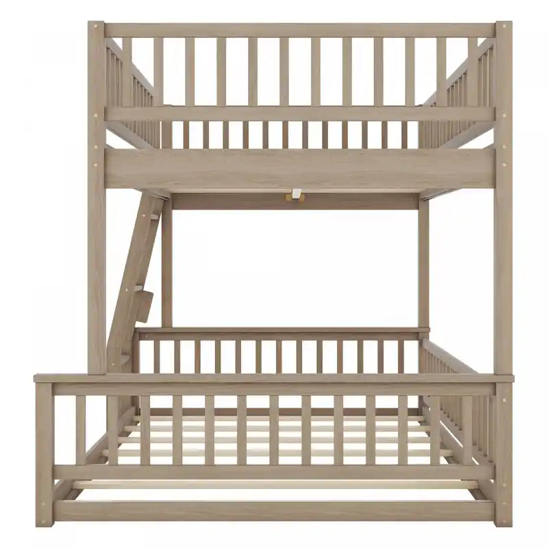 Full Xl Over Queen Solid Wood Convertible Design Bunk Bed With Ladder