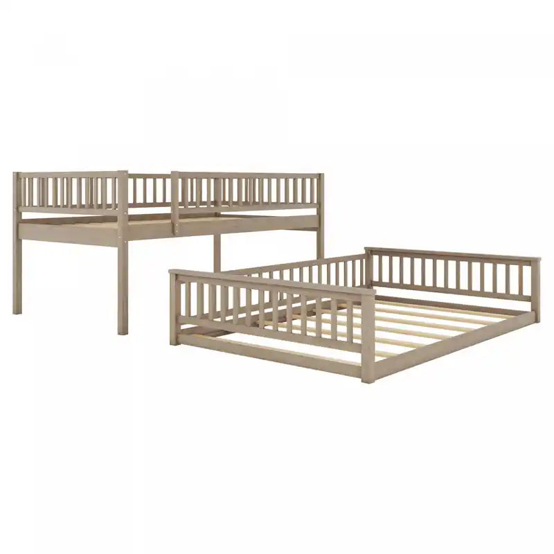Full Xl Over Queen Solid Wood Convertible Design Bunk Bed With Ladder