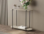 Table console ovale 32 po avec 1 étagère de rangement – Aspect bois naturel avec métal noir