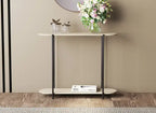 Table console ovale 32 po avec 1 étagère de rangement – Aspect bois naturel avec métal noir
