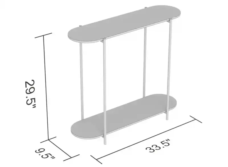 32 Oval Shape Console Table With 1 Storage Shelf - Natural Wood Look With Black Metal