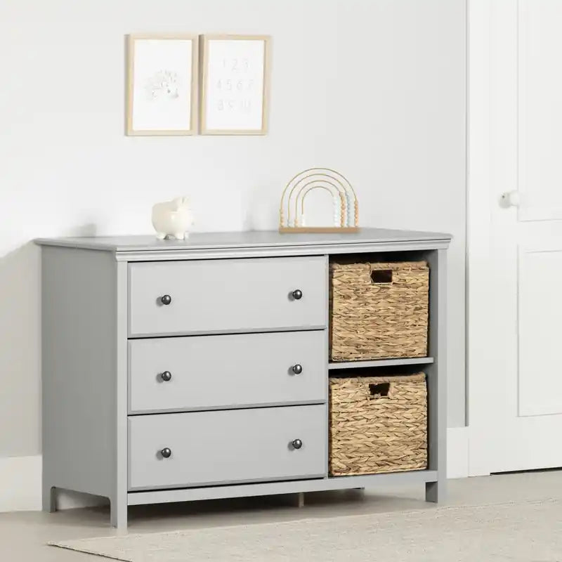 Cotton Candy 3-drawer Dresser With Storage Baskets - Soft Gray
