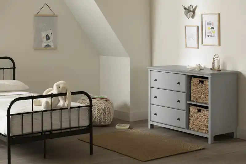 Cotton Candy 3-drawer Dresser With Storage Baskets - Soft Gray