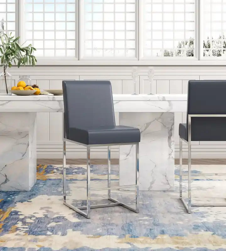 Manhattan Comfort Element 37.2 Polished Chrome Stainless Steel Counter Height Barstool