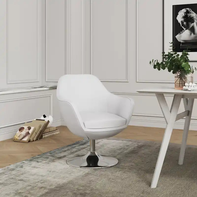 Manhattan Comfort Caisson Polished Chrome Faux Leather Swivel Accent Chair