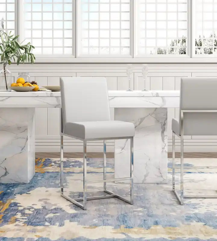 Manhattan Comfort Element 37.2 Polished Chrome Stainless Steel Counter Height Barstool