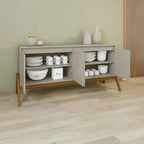 Buffet Mid-Century Modern 63.32 avec pieds en bois massif - Grège