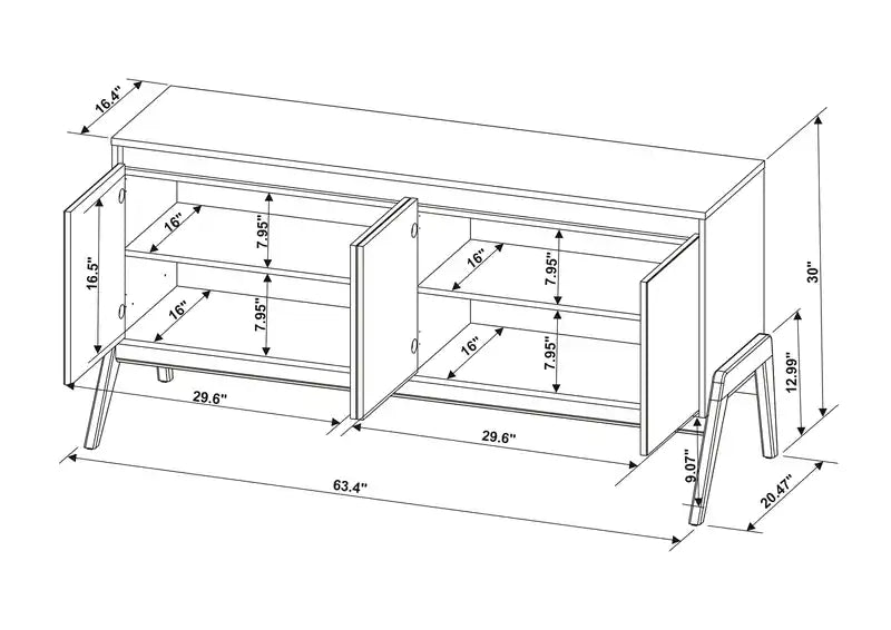 Manhattan Comfort Mid-Century Modern Gales 63.32 Sideboard with Solid Wood Legs - Greige