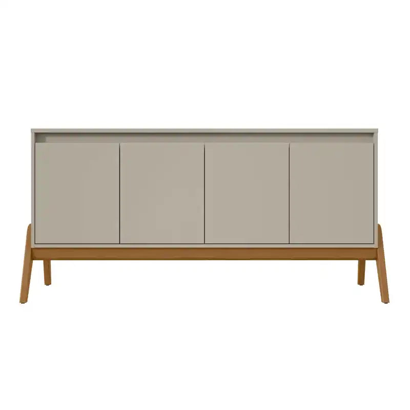 Manhattan Comfort Mid-Century Modern Gales 63.32 Sideboard with Solid Wood Legs - Greige