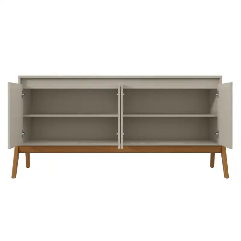 Manhattan Comfort Mid-Century Modern Gales 63.32 Sideboard with Solid Wood Legs - Greige