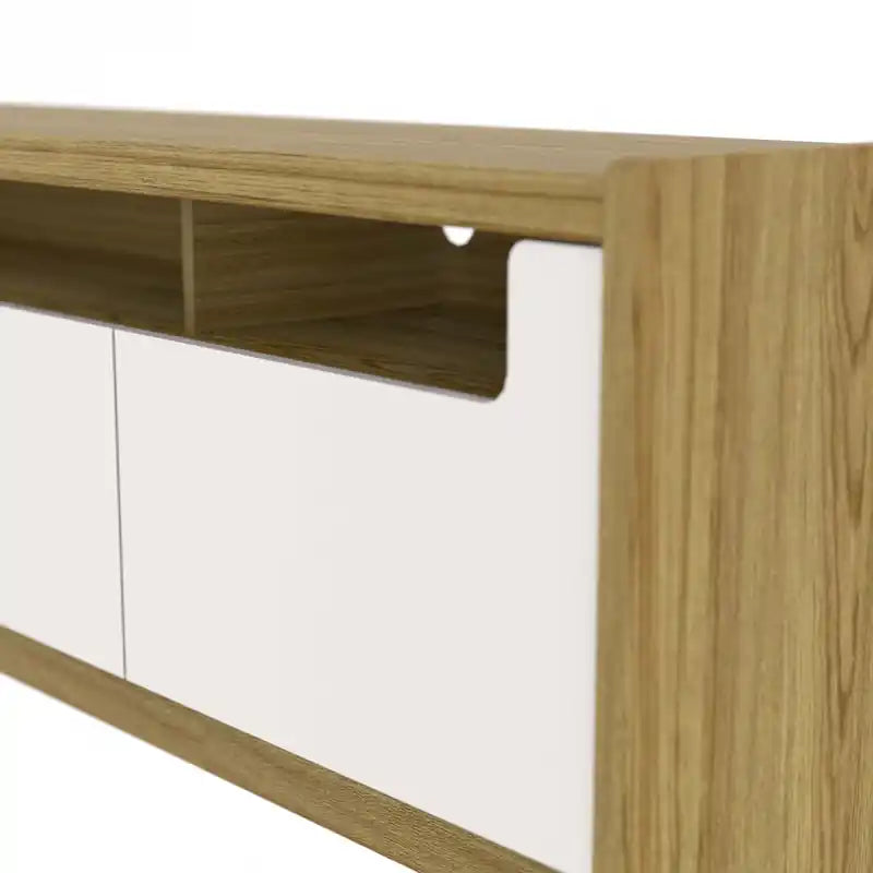 Manhattan Comfort Munoz 87.12 TV Stand with Three Compartments & Media Shelves - Off White Gloss