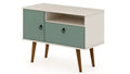 Manhattan Comfort Tribeca 35.43 Mid-Century Modern TV Stand with Solid Wood Legs - Off White & Gree