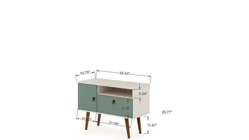 Manhattan Comfort Tribeca 35.43 Mid-Century Modern TV Stand with Solid Wood Legs - Off White & Gree