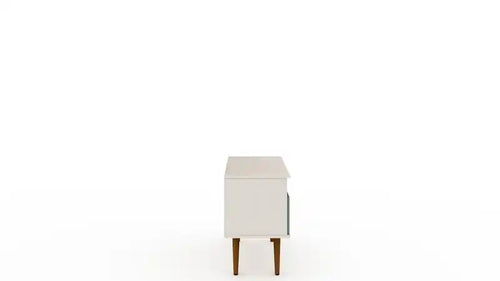 Meuble TV moderne du milieu du siècle avec pieds en bois massif - Blanc cassé et vert