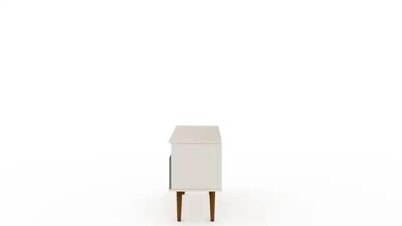 Manhattan Comfort Tribeca 35.43 Mid-Century Modern TV Stand with Solid Wood Legs - Off White & Gree