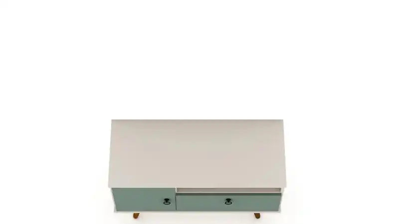 Manhattan Comfort Tribeca 35.43 Mid-Century Modern TV Stand with Solid Wood Legs - Off White & Gree