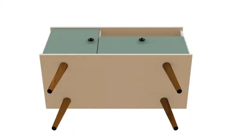 Manhattan Comfort Tribeca 35.43 Mid-Century Modern TV Stand with Solid Wood Legs - Off White & Gree