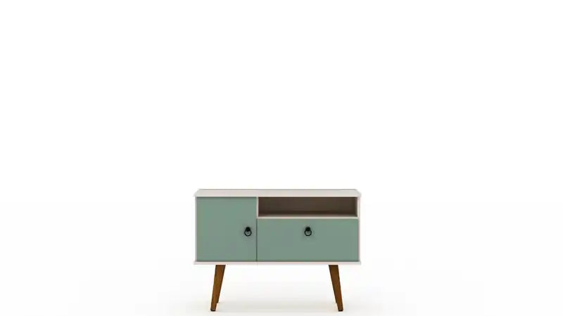 Manhattan Comfort Tribeca 35.43 Mid-Century Modern TV Stand with Solid Wood Legs - Off White & Gree
