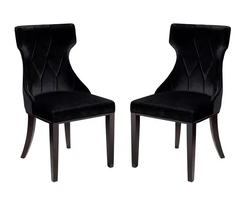 Manhattan Comfort Set of 2 Reine Velvet Dining Chairs - Black & Walnut