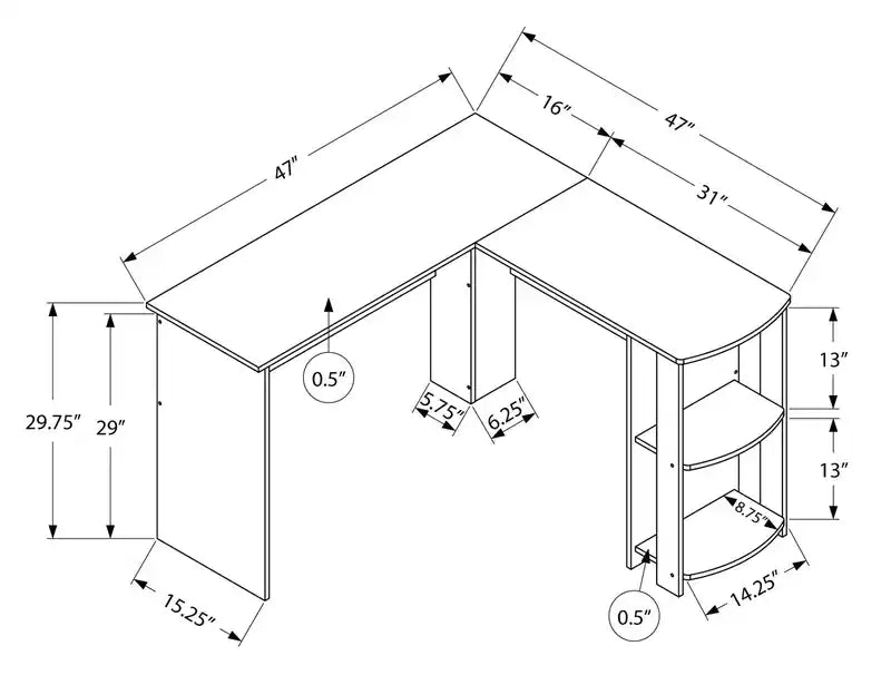 Eason 47 L-Shaped Office Desk with Shelf