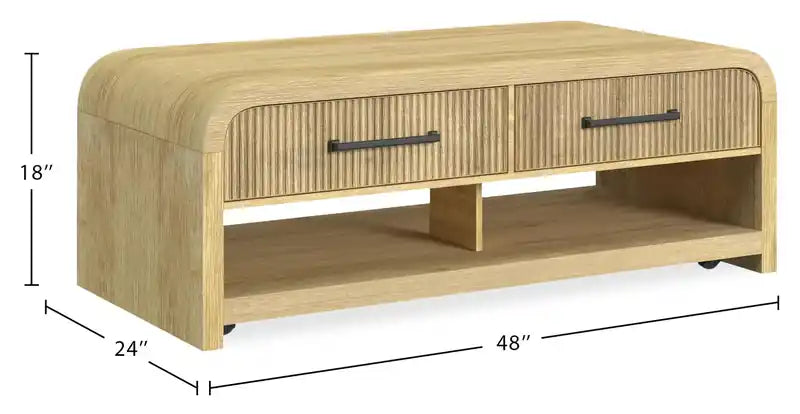 48 Modern Coffee Table with Storage, Shelf and Casters